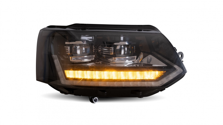 VOLL LED Tagfahrlicht Scheinwerfer für VW T5 GP (Facelift) 10-15 schwarz mit dynamischem LED Blinker und Begrüßungsfunktion